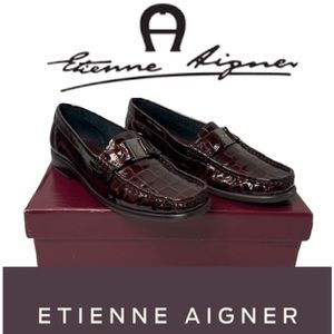 Etienne Aigner Brown Leather Driving Loafers Cricodile Chicklet Made In Brazil